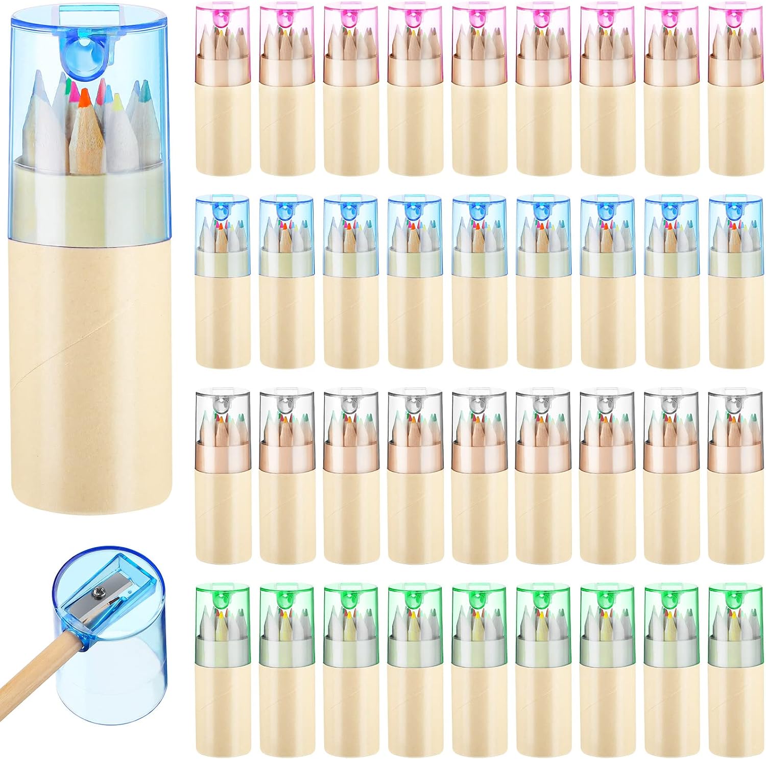 Wooden Colored Pencils in Tubes with Built In Sharpener