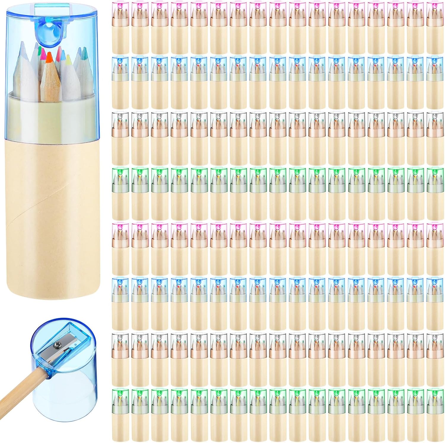 Mini Colored Pencils in Barrels with Built In Sharpener