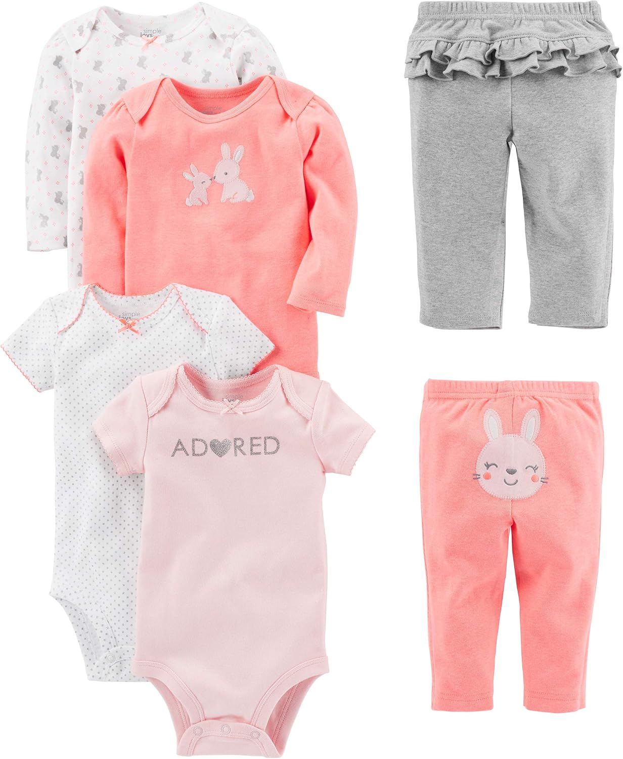 Six Piece Bodysuit and Pant Set for Babies